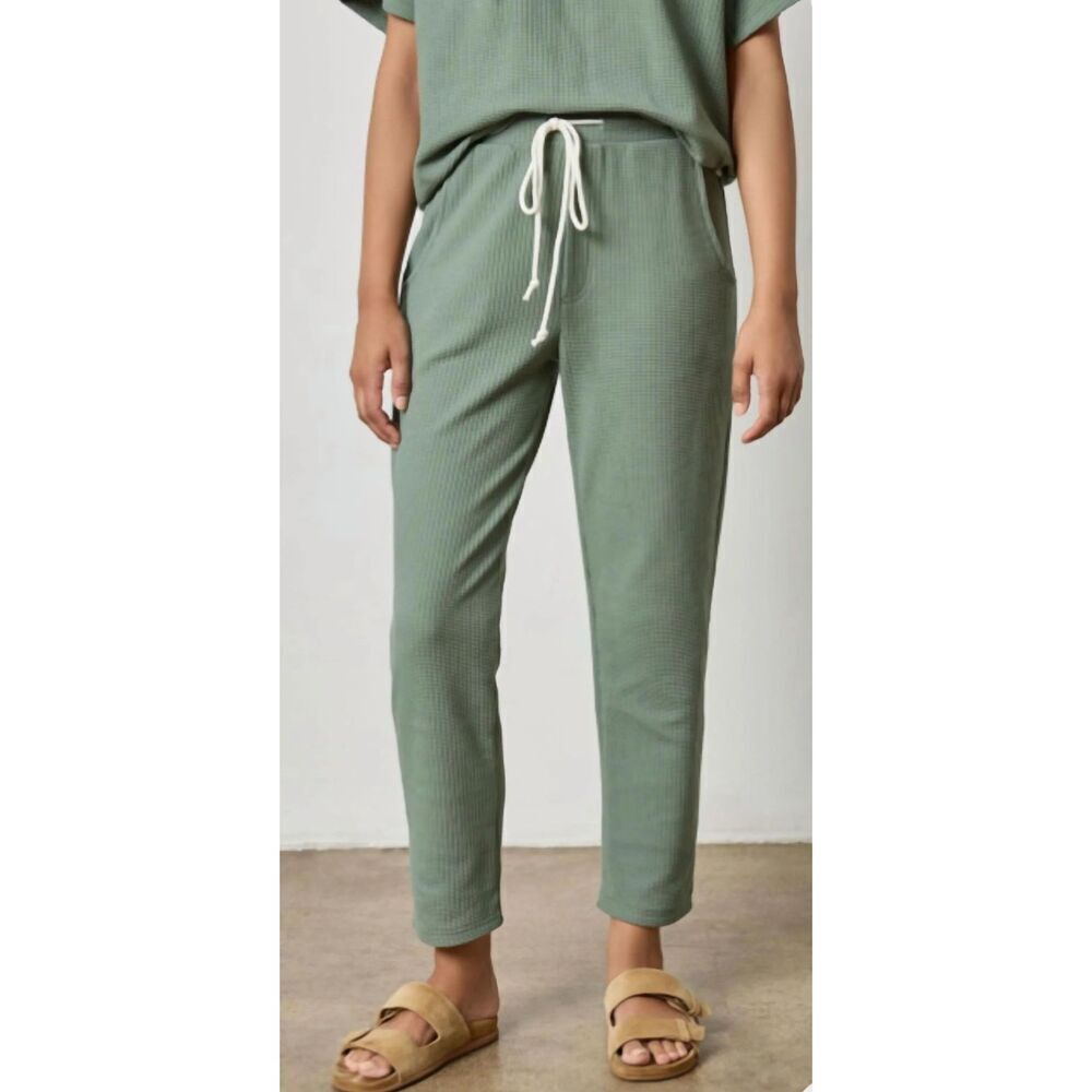 Lilla P Drawcord Waffle Pants in Seagrass NWT Size XS